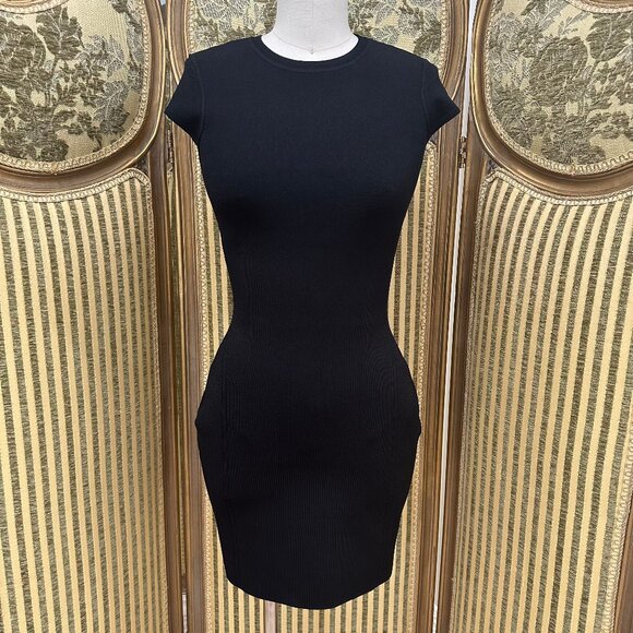 Victoria Beckham Body Conscious Cap Sleeve Fitted Knit Mini Dress in Black - Picture 4 of 12